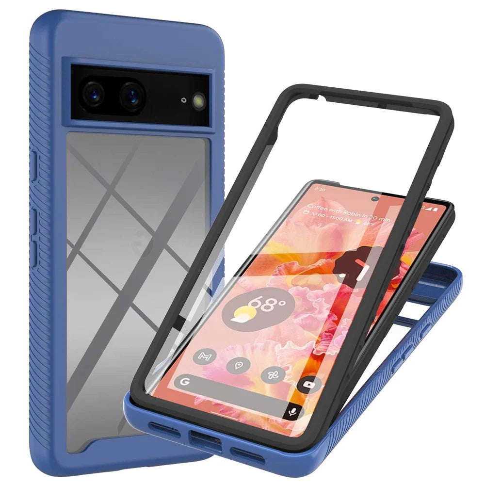 For Google Pixel 7 5G YB PC Series-6 Built-In PET Screen Film Phone Cover, Shockproof TPU+PC Detachable Shell - Sapphire - 1