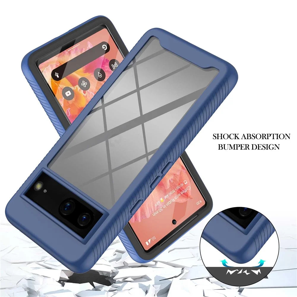 For Google Pixel 7 5G YB PC Series-6 Built-In PET Screen Film Phone Cover, Shockproof TPU+PC Detachable Shell - Sapphire - 2