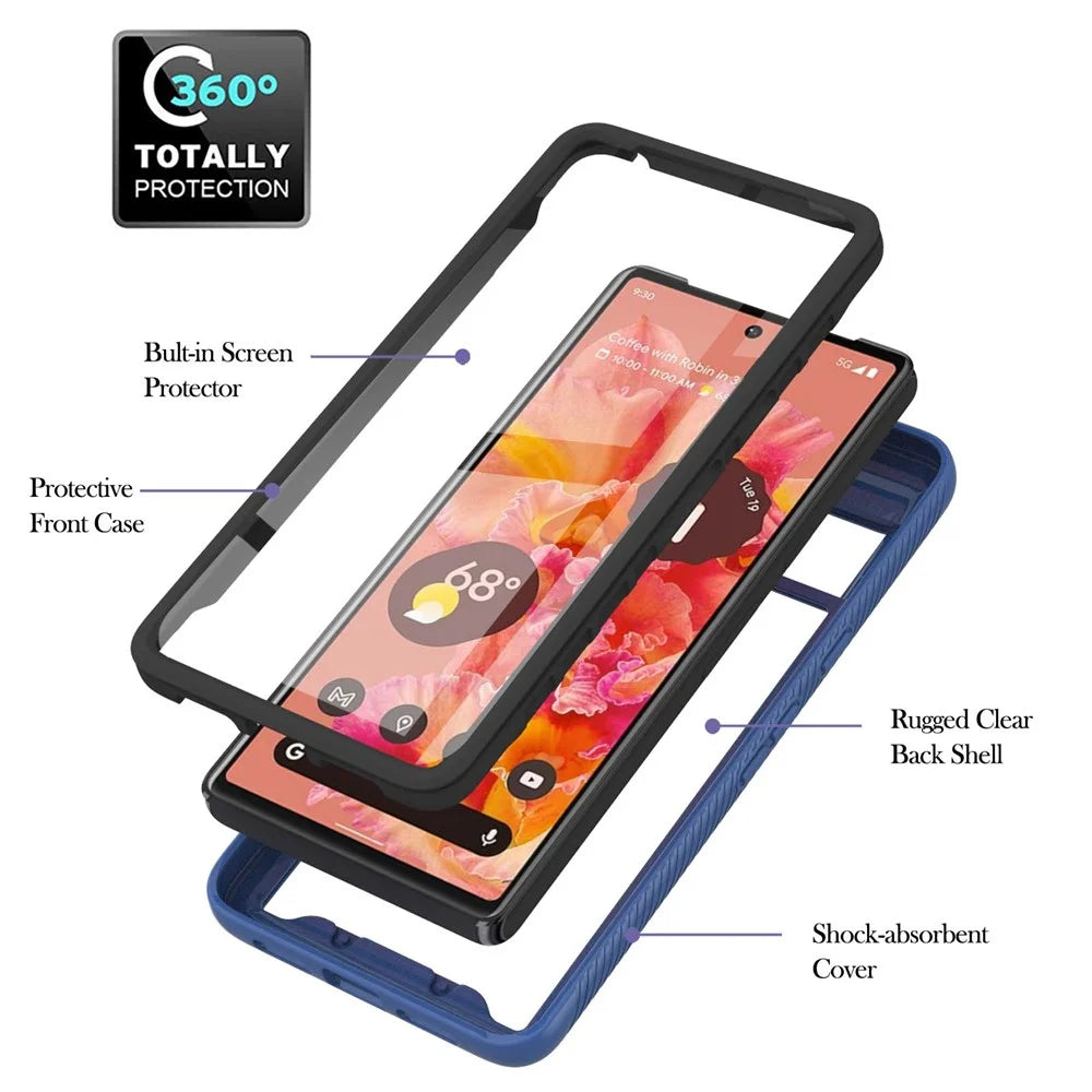 For Google Pixel 7 5G YB PC Series-6 Built-In PET Screen Film Phone Cover, Shockproof TPU+PC Detachable Shell - Sapphire - 4