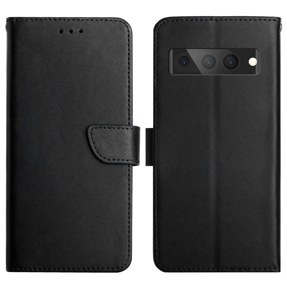 For Google Pixel 7 Pro 5G Nappa Texture Wallet Case Genuine Leather Wear-resistant Anti-drop Magnetic Phone Cover with Stand - Black - 1