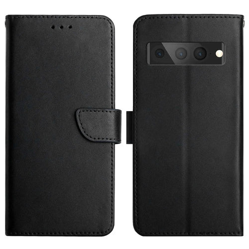 For Google Pixel 7 Pro 5G Nappa Texture Wallet Case Genuine Leather Wear-resistant Anti-drop Magnetic Phone Cover with Stand - Black - 1