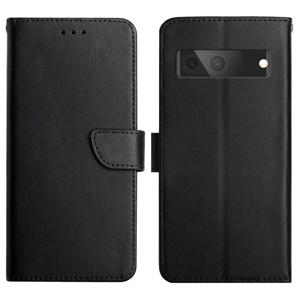 For Google Pixel 7 5G Magnetic Closing Genuine Leather Nappa Texture Full Protection Wallet Stand Mobile Phone Case - Black - 1