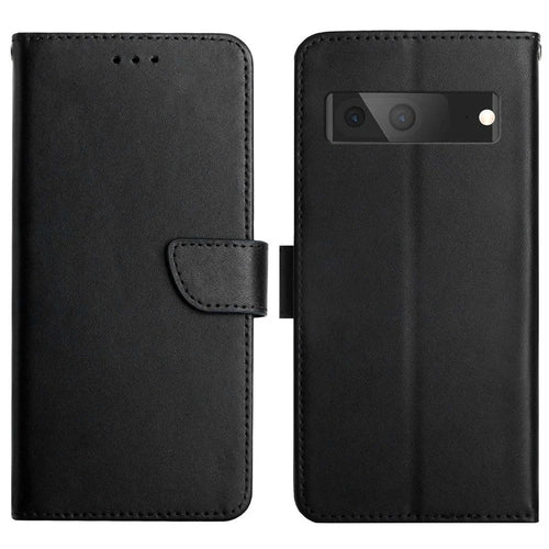 For Google Pixel 7 5G Magnetic Closing Genuine Leather Nappa Texture Full Protection Wallet Stand Mobile Phone Case - Black - 1