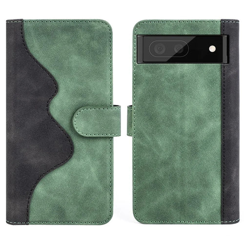 For Google Pixel 7 Pro 5G Splicing PU Leather + TPU Case Stand Wallet Magnetic Clasp Phone Cover - Green - 1