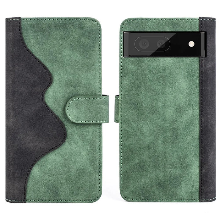 For Google Pixel 7 Pro 5G Splicing PU Leather + TPU Case Stand Wallet Magnetic Clasp Phone Cover - Green - 1