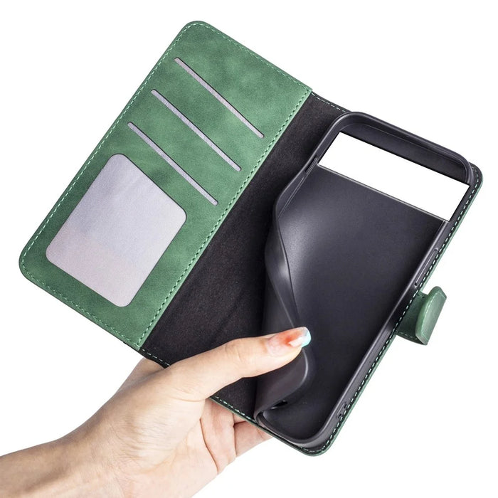 For Google Pixel 7 Pro 5G Splicing PU Leather + TPU Case Stand Wallet Magnetic Clasp Phone Cover - Green - 4
