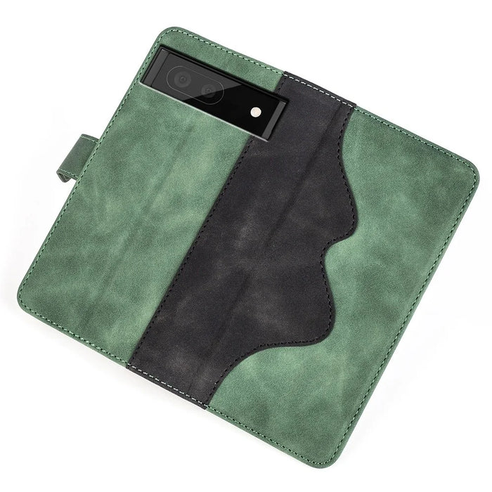 For Google Pixel 7 Pro 5G Splicing PU Leather + TPU Case Stand Wallet Magnetic Clasp Phone Cover - Green - 5