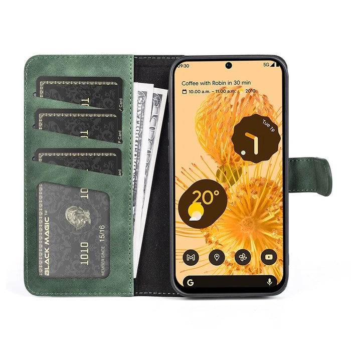 Splicing Leather Case for Google Pixel 7 5G Folio Flip Stand Wallet Mobile Phone Cover - Green - 2