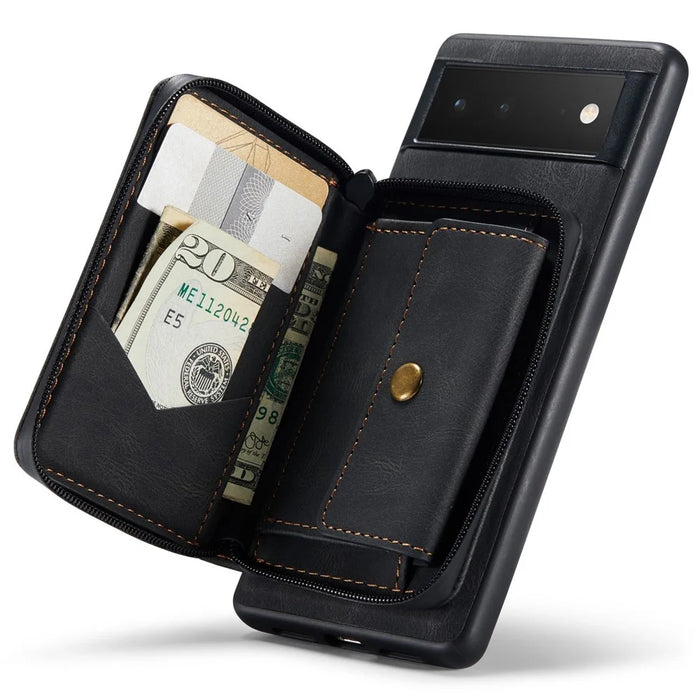 JEEHOOD For Google Pixel 7 5G Kickstand Zipper Wallet Phone Case Detachable Leather Coated TPU Phone Case - Black - 4
