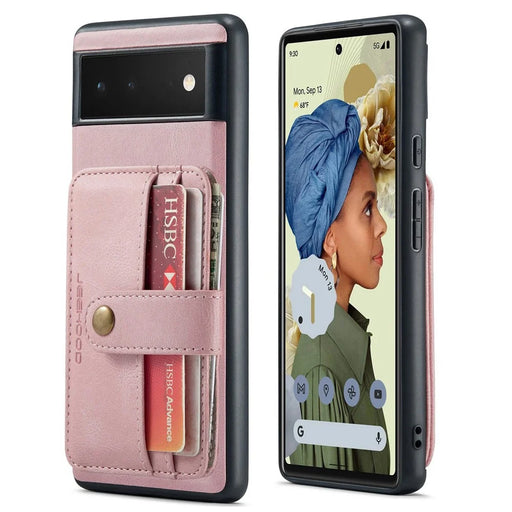 JEEHOOD Shockproof Phone Cover for Google Pixel 6 RFID Blocking Wallet Phone Case Anti-Scratch Phone Shell Support Wireless Charging - Pink - 1