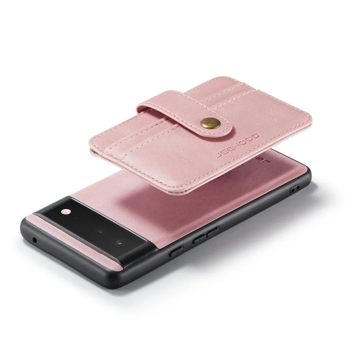 JEEHOOD Shockproof Phone Cover for Google Pixel 6 RFID Blocking Wallet Phone Case Anti-Scratch Phone Shell Support Wireless Charging - Pink - 3