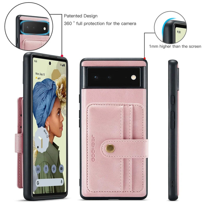 JEEHOOD Shockproof Phone Cover for Google Pixel 6 RFID Blocking Wallet Phone Case Anti-Scratch Phone Shell Support Wireless Charging - Pink - 6