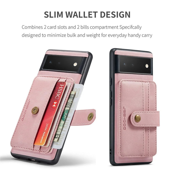 JEEHOOD Shockproof Phone Cover for Google Pixel 6 RFID Blocking Wallet Phone Case Anti-Scratch Phone Shell Support Wireless Charging - Pink - 7