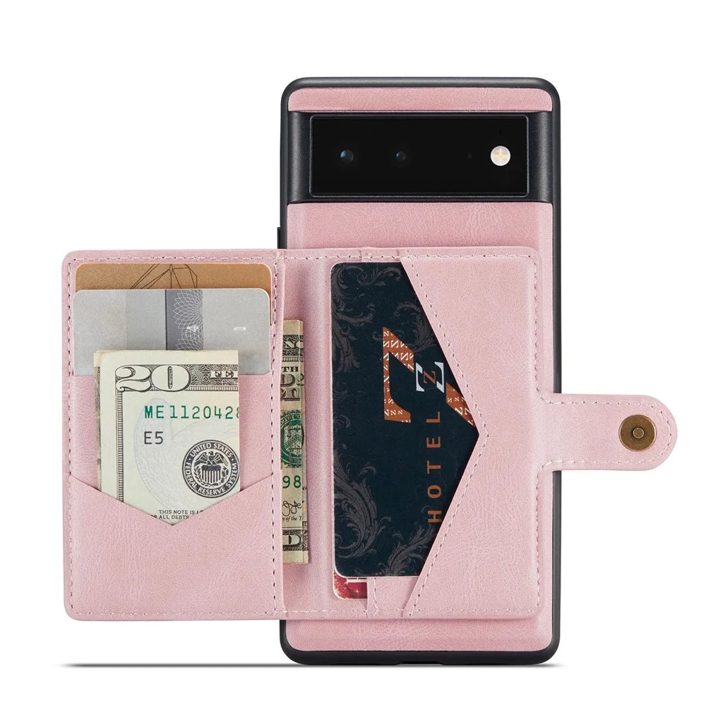 JEEHOOD Detachable Wallet Phone Case for Google Pixel 7 5G Kickstand PU Leather Coated TPU Shell - Rose Gold - 1