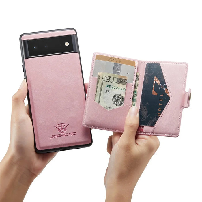 JEEHOOD Detachable Wallet Phone Case for Google Pixel 7 5G Kickstand PU Leather Coated TPU Shell - Rose Gold - 4