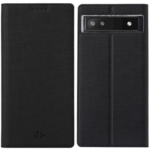 VILI DMX Series for Google Pixel 6a PU Leather Phone Case Hands-free Stand Protective Cover with Card Holder - Black - 1