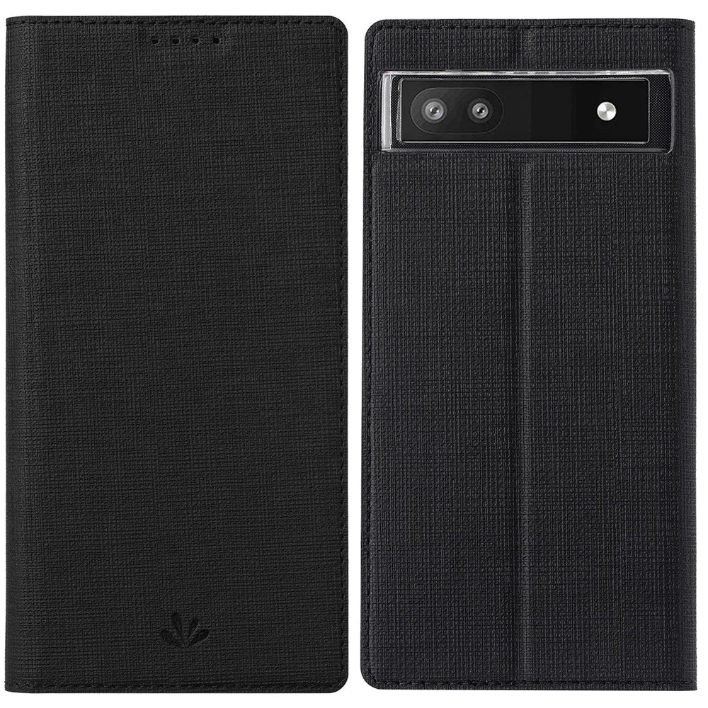 VILI DMX Series for Google Pixel 6a PU Leather Phone Case Hands-free Stand Protective Cover with Card Holder - Black - 1