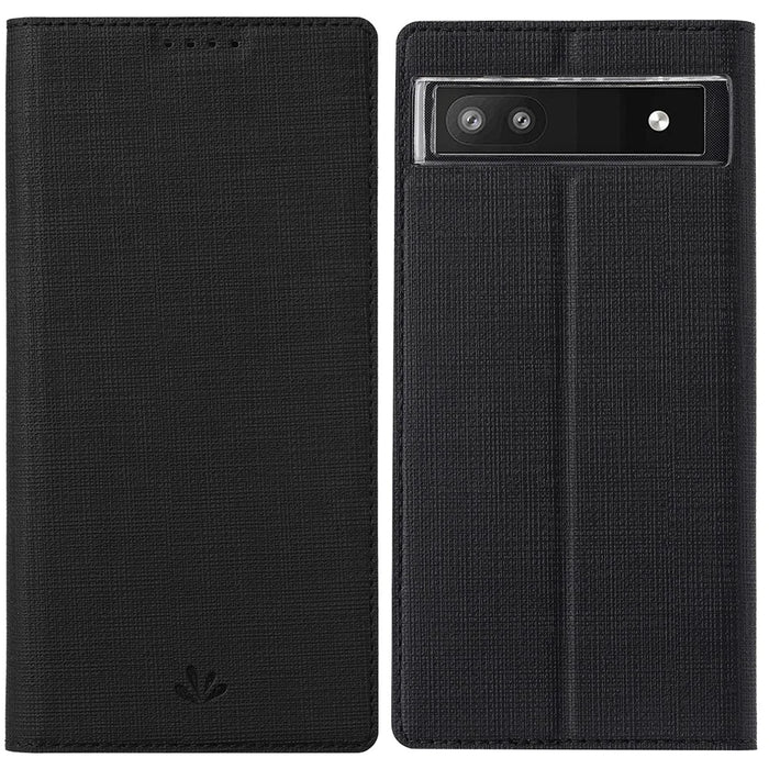 VILI DMX Series for Google Pixel 6a PU Leather Phone Case Hands-free Stand Protective Cover with Card Holder - Black - 1