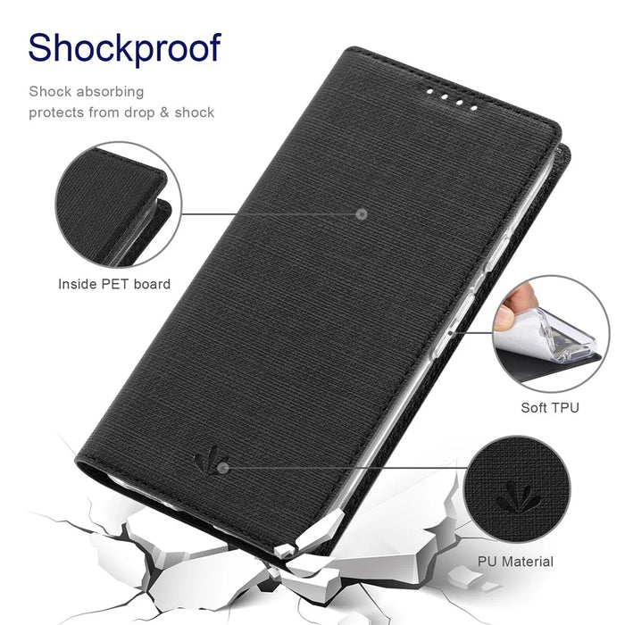 VILI DMX Series for Google Pixel 6a PU Leather Phone Case Hands-free Stand Protective Cover with Card Holder - Black - 6