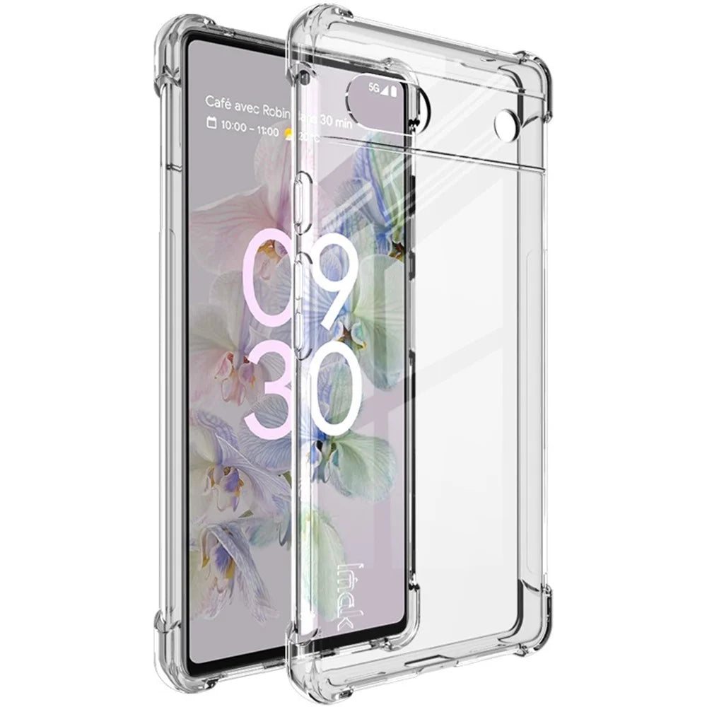 IMAK for Google Pixel 6a Airbag Drop Protective Case Soft TPU Anti-Scratch Phone Cover with Screen Protector - Transparent - 1