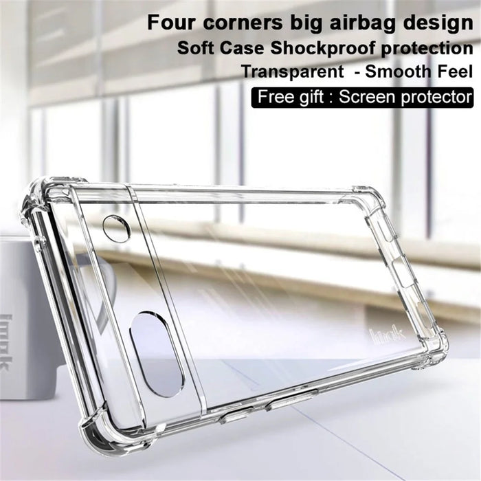 IMAK for Google Pixel 6a Airbag Drop Protective Case Soft TPU Anti-Scratch Phone Cover with Screen Protector - Transparent - 2