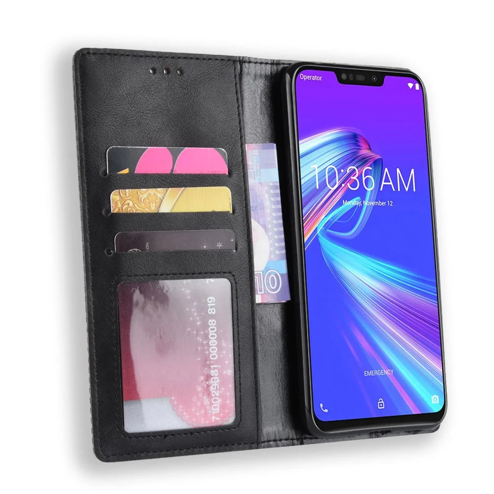 Vintage Style Wallet Leather Stand Cover for Asus Zenfone Max (M2) ZB633KL - Black - 5