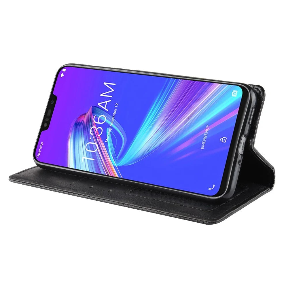Vintage Style Wallet Leather Stand Cover for Asus Zenfone Max (M2) ZB633KL - Black - 6
