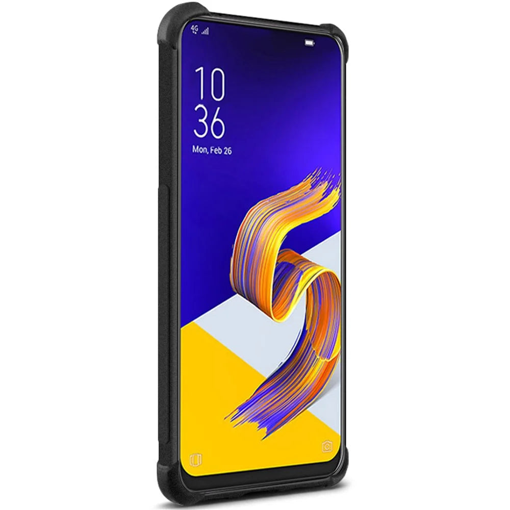 IMAK Silky Anti-drop Soft TPU Phone Cover + Screen Protector Film for Asus Zenfone 6 ZS630KL - Matte Black - 3