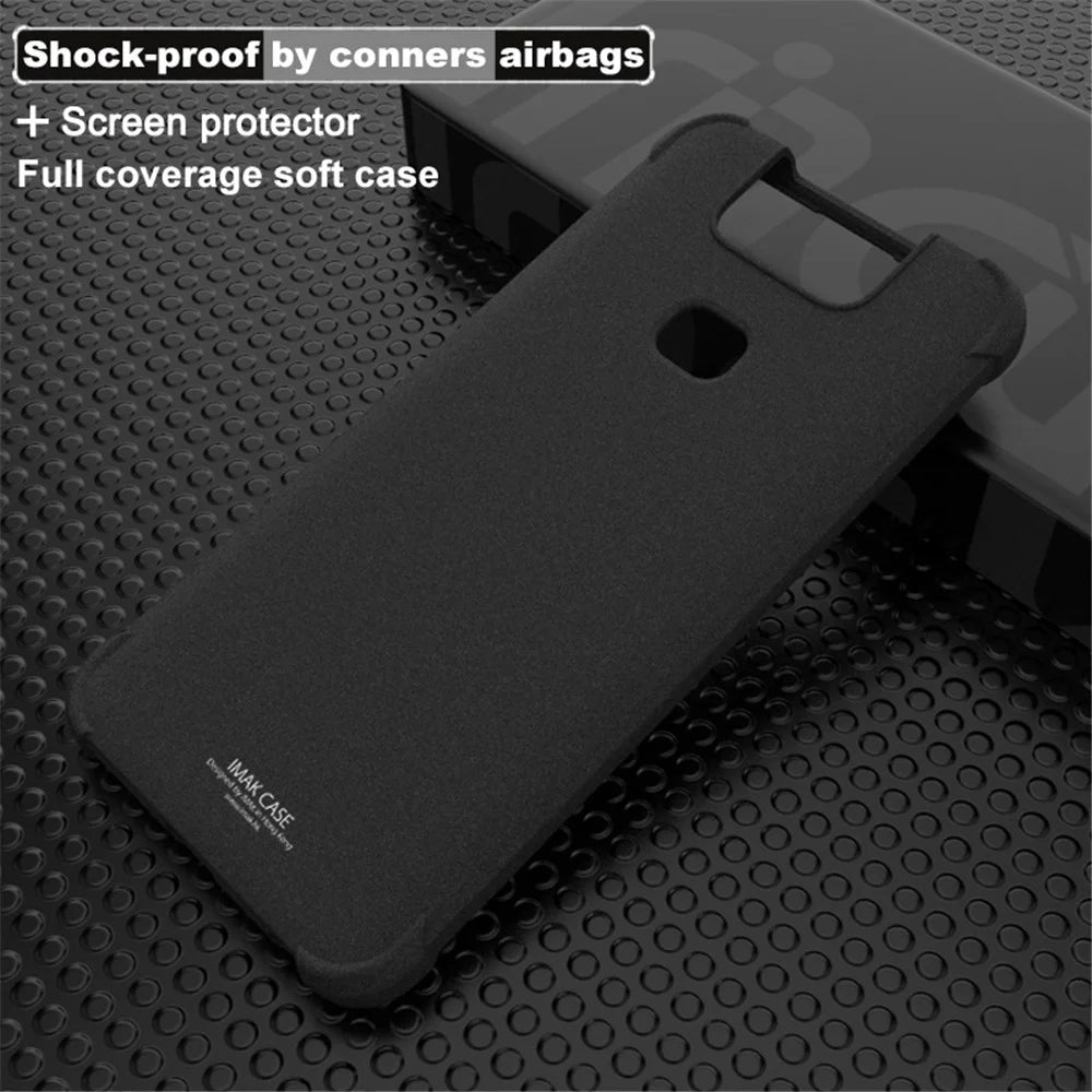 IMAK Silky Anti-drop Soft TPU Phone Cover + Screen Protector Film for Asus Zenfone 6 ZS630KL - Matte Black - 6