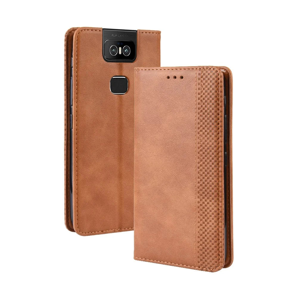 Vintage Style PU Leather Wallet Phone Cover for Asus Zenfone 6 ZS630KL/Zenfone 6z/Zenfone 6 2019 - Brown - 2