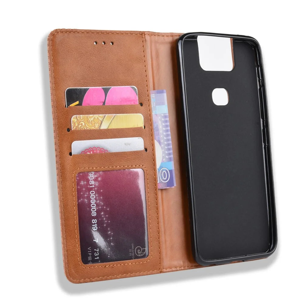 Vintage Style PU Leather Wallet Phone Cover for Asus Zenfone 6 ZS630KL/Zenfone 6z/Zenfone 6 2019 - Brown - 4