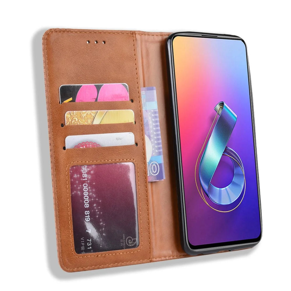 Vintage Style PU Leather Wallet Phone Cover for Asus Zenfone 6 ZS630KL/Zenfone 6z/Zenfone 6 2019 - Brown - 5