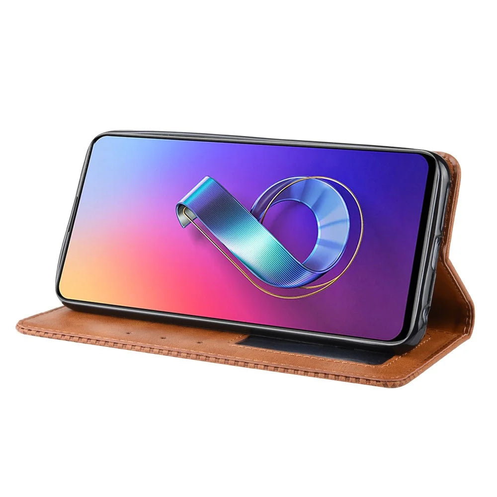 Vintage Style PU Leather Wallet Phone Cover for Asus Zenfone 6 ZS630KL/Zenfone 6z/Zenfone 6 2019 - Brown - 6