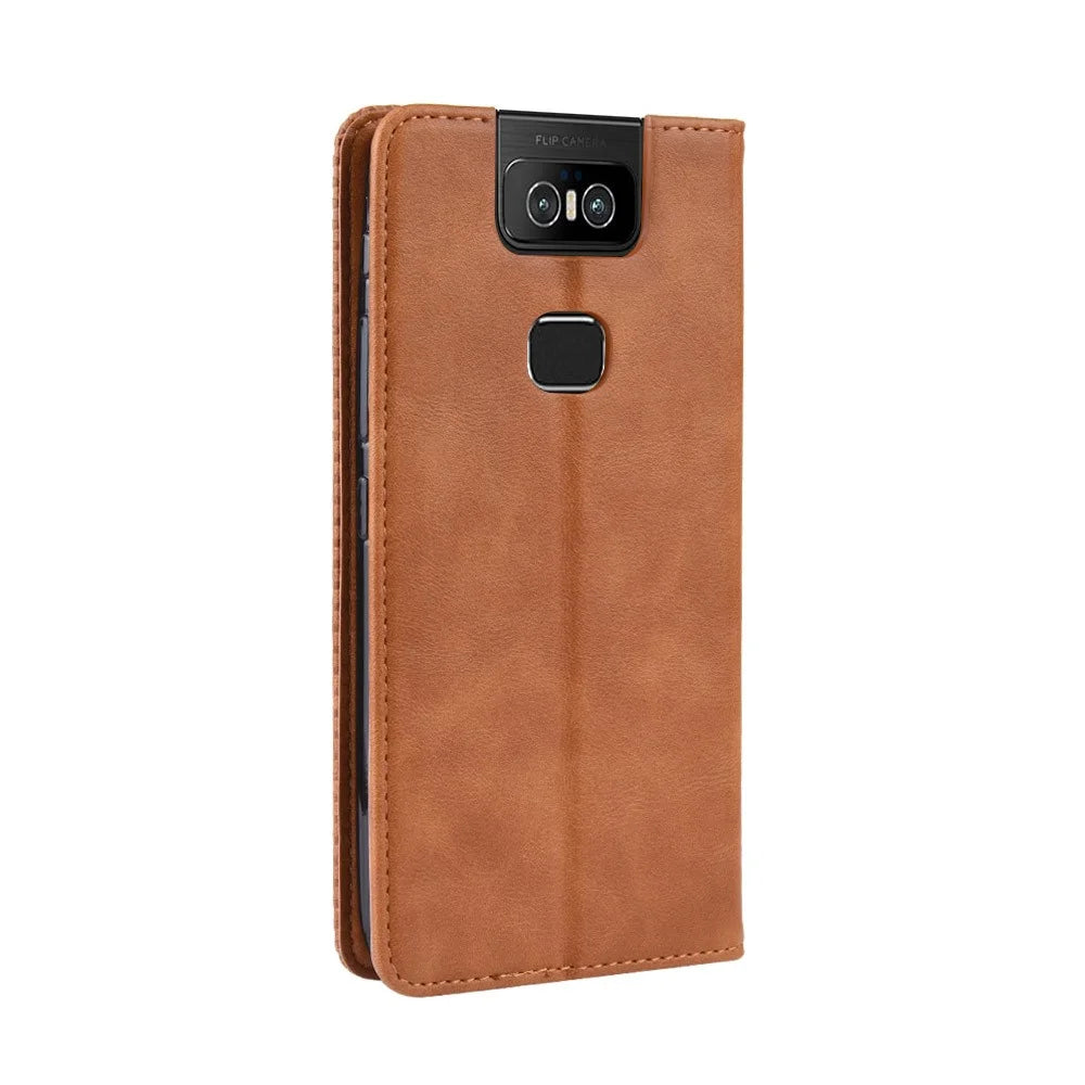 Vintage Style PU Leather Wallet Phone Cover for Asus Zenfone 6 ZS630KL/Zenfone 6z/Zenfone 6 2019 - Brown - 7