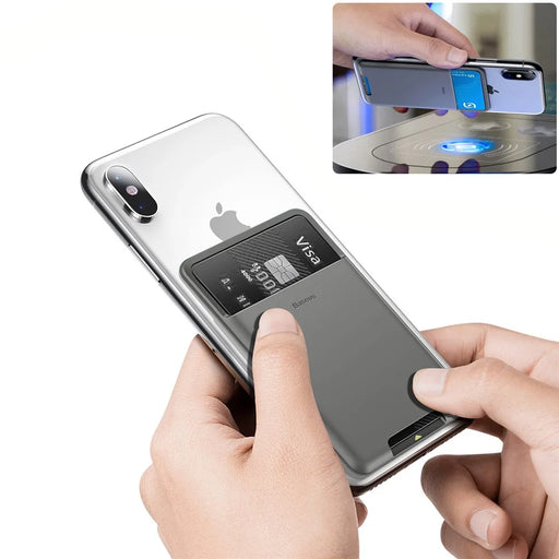 BASEUS Phone Back Stick Silicone Card Bag Portable Card Holder for Mobile Phones - Dark Grey - 1