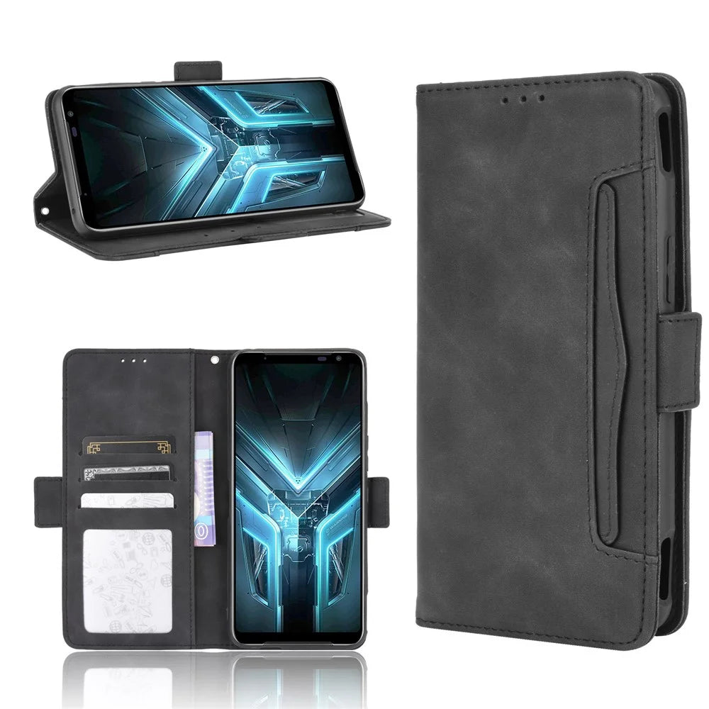 Wallet Stand Flip Leather Protective Case for Asus ROG Phone 3/ZS661KS/ROG Phone 3 Strix - Black - 1