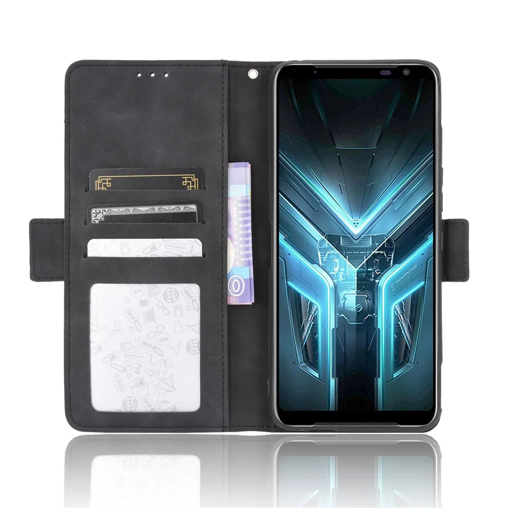 Wallet Stand Flip Leather Protective Case for Asus ROG Phone 3/ZS661KS/ROG Phone 3 Strix - Black - 6