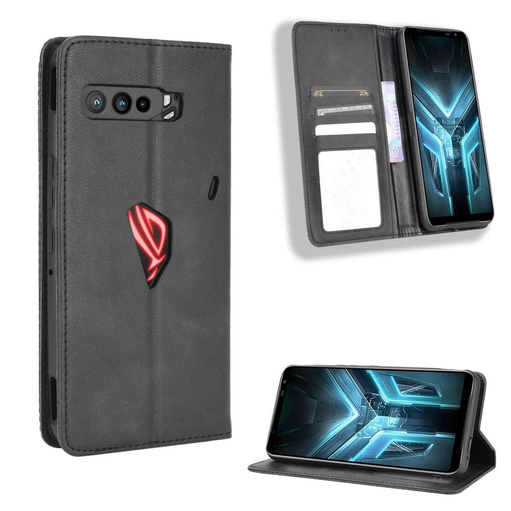 Retro Leather Stylish Phone Shell for Asus ROG Phone 3/ZS661KS/ROG Phone 3 Strix - Black - 1