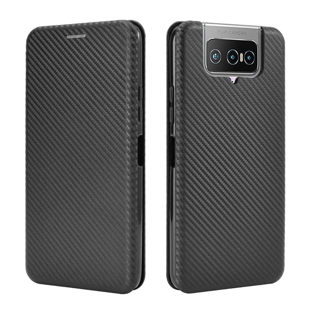 Auto-absorbed Carbon Fiber Texture Stand Leather Case with Card Slot for Asus Zenfone 7 ZS670KS/7 Pro ZS671KS - Black - 2