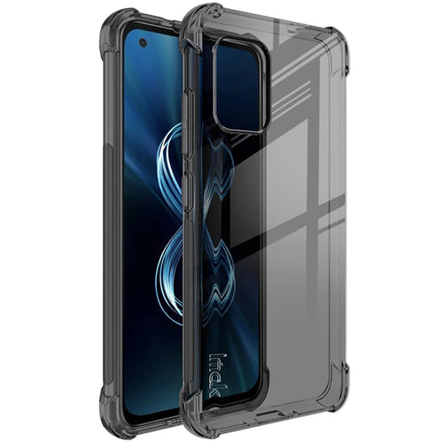 IMAK Flexible TPU Case Shock-Proof Cover with High Definition Screen Protector for Asus Zenfone 8 ZS590KS - Transparent Black - 1