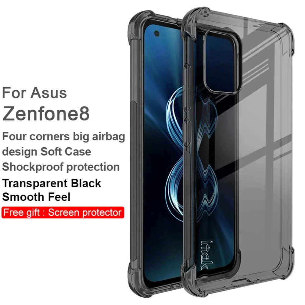 IMAK Flexible TPU Case Shock-Proof Cover with High Definition Screen Protector for Asus Zenfone 8 ZS590KS - Transparent Black - 2