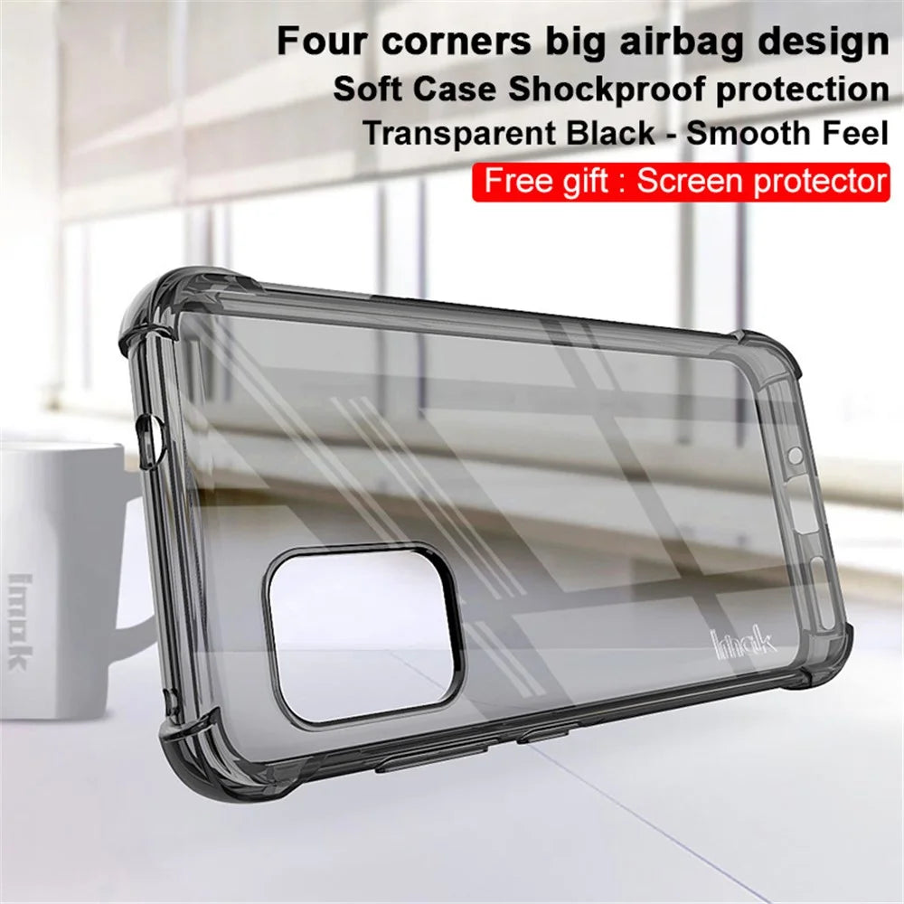 IMAK Flexible TPU Case Shock-Proof Cover with High Definition Screen Protector for Asus Zenfone 8 ZS590KS - Transparent Black - 3