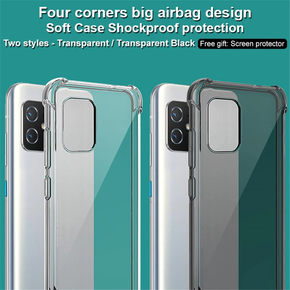 IMAK Flexible TPU Case Shock-Proof Cover with High Definition Screen Protector for Asus Zenfone 8 ZS590KS - Transparent Black - 4