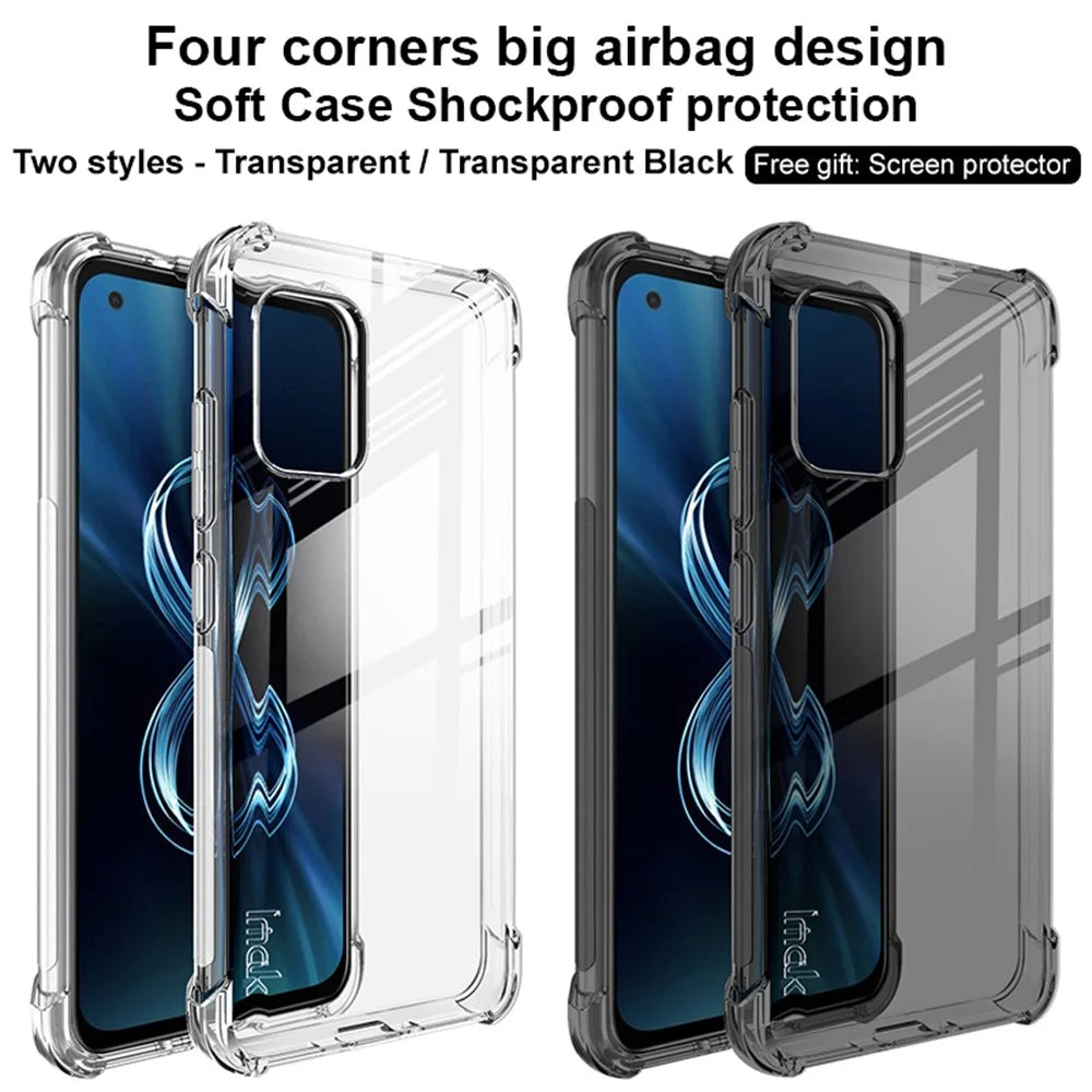 IMAK Flexible TPU Case Shock-Proof Cover with High Definition Screen Protector for Asus Zenfone 8 ZS590KS - Transparent Black - 5
