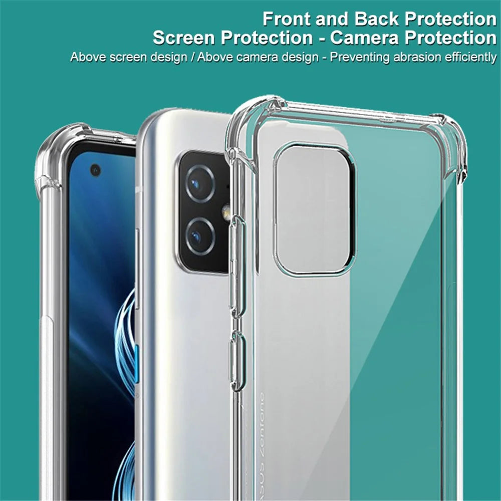 IMAK Flexible TPU Case Shock-Proof Cover with High Definition Screen Protector for Asus Zenfone 8 ZS590KS - Transparent Black - 6