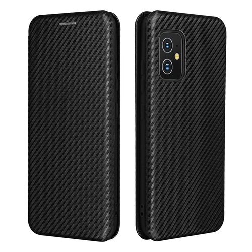 Carbon Fiber Texture Auto-absorbed Leather Cell Phone Case Shell with Card Holder for Asus Zenfone 8 - Black - 1