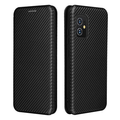 Carbon Fiber Texture Auto-absorbed Leather Cell Phone Case Shell with Card Holder for Asus Zenfone 8 - Black - 1