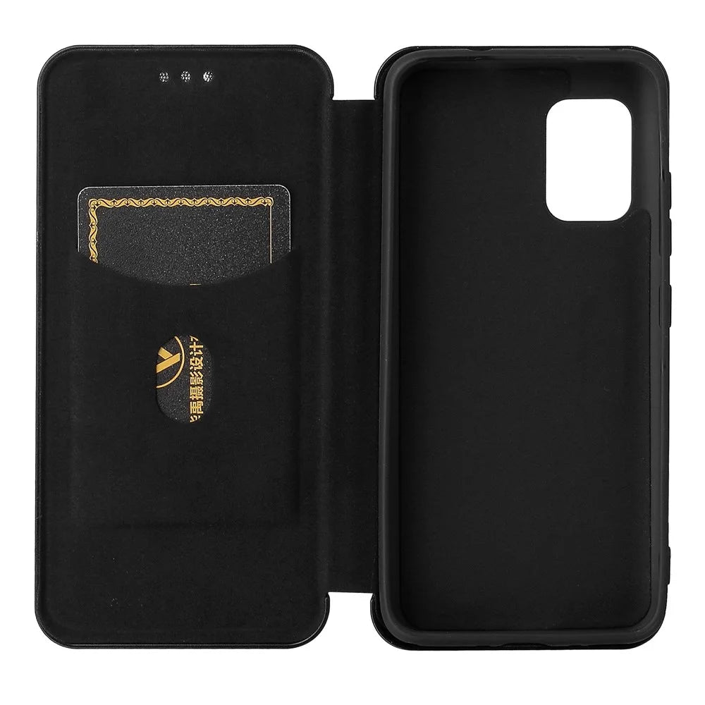 Carbon Fiber Texture Auto-absorbed Leather Cell Phone Case Shell with Card Holder for Asus Zenfone 8 - Black - 5