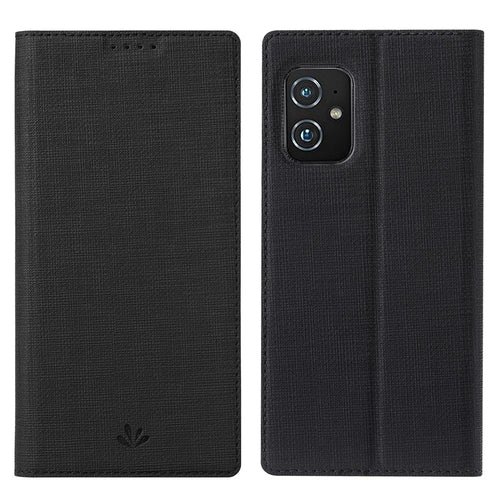 VILI DMX Cross Texture Leather Stand Case Cover with Card Holder for Asus Zenfone 8 (ZS590KS/ZS673KS) - Black - 1