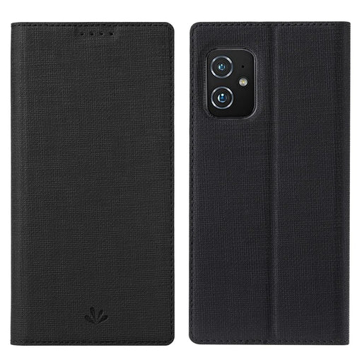 VILI DMX Cross Texture Leather Stand Case Cover with Card Holder for Asus Zenfone 8 (ZS590KS/ZS673KS) - Black - 1